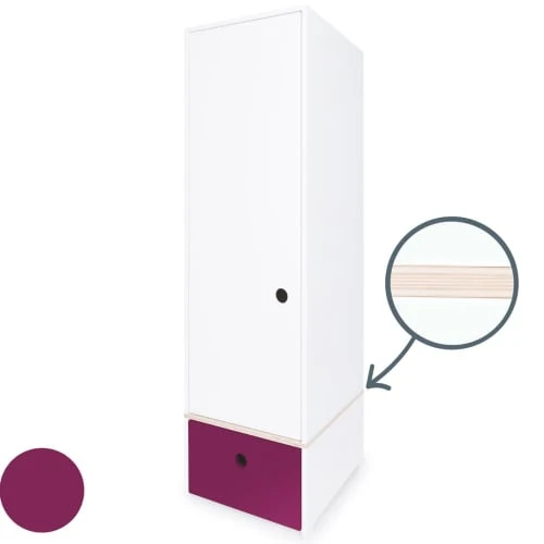 Wookids Armoire 1 Porte Façade Tiroir Prune 4 Wookids Armoire 1 Porte Façade Tiroir Prune - Image 2