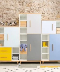 Wookids Armoire 147cm 1 Porte 2 Tiroirs Gris Ardoise -Maisons du Monde boutique armoire 147cm 1 porte 2 tiroirs gris ardoise 3