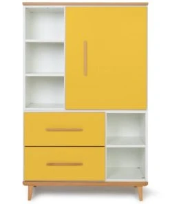 Wookids Armoire 147cm 1 Porte 2 Tiroirs Jaune Soleil
