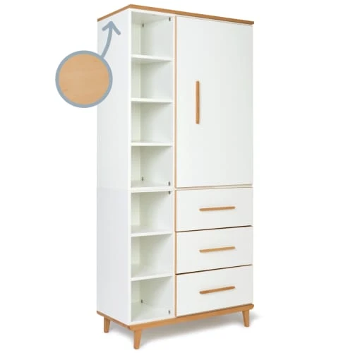 Wookids Armoire 198cm 1 Porte 3 Tiroirs Blanc 4 Wookids Armoire 198cm 1 Porte 3 Tiroirs Blanc – Image 2