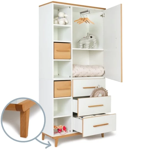 Wookids Armoire 198cm 1 Porte 3 Tiroirs Blanc 5 Wookids Armoire 198cm 1 Porte 3 Tiroirs Blanc – Image 3