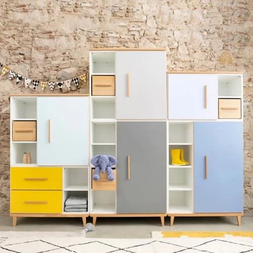 Wookids Armoire 198cm 1 Porte 3 Tiroirs Blanc 6 Wookids Armoire 198cm 1 Porte 3 Tiroirs Blanc – Image 4