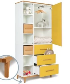 Wookids Armoire 198cm 1 Porte 3 Tiroirs Jaune Soleil -Maisons du Monde boutique armoire 198cm 1 porte 3 tiroirs jaune soleil 2