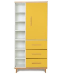 Wookids Armoire 198cm 1 Porte 3 Tiroirs Jaune Soleil