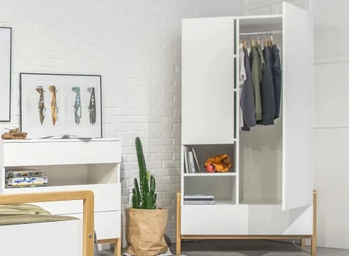 Nateo Concept Armoire 2 Portes 1 Tiroir Blanc Et Chêne 4 Nateo Concept Armoire 2 Portes 1 Tiroir Blanc Et Chêne - Image 2