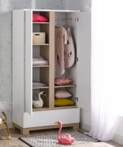 Nateo Concept Armoire 2 Portes 1 Tiroir Blanc Et Chêne Clair -Maisons du Monde boutique armoire 2 portes 1 tiroir blanc et chene clair 3