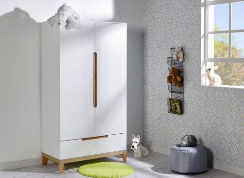 Nateo Concept Armoire 2 Portes 1 Tiroir Blanc Et Hêtre 4 Nateo Concept Armoire 2 Portes 1 Tiroir Blanc Et Hêtre - Image 2