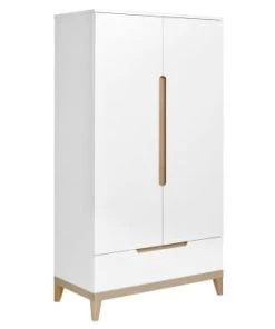 Nateo Concept Armoire 2 Portes 1 Tiroir Blanc Et Hêtre