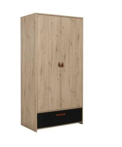 Terre De Nuit Armoire 2 Portes 1 Tiroir En Bois Imitation Chêne Clair Et Noir 200cm -Maisons du Monde boutique armoire 2 portes 1 tiroir en bois imitation chene clair et noir 200cm 2