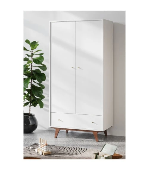 CALICOSY Armoire 2 Portes 1 Tiroir - H185 Cm - Blanc 4 CALICOSY Armoire 2 Portes 1 Tiroir - H185 Cm - Blanc - Image 2