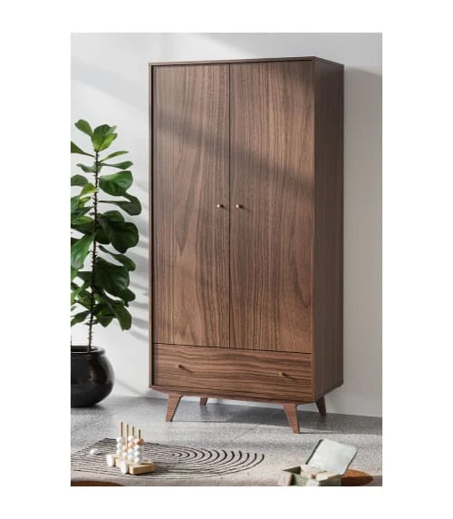 CALICOSY Armoire 2 Portes 1 Tiroir - H185 Cm - Marron 4 CALICOSY Armoire 2 Portes 1 Tiroir - H185 Cm - Marron – Image 2