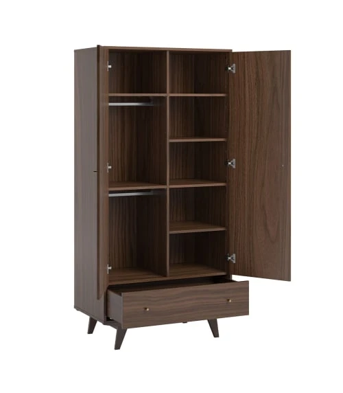 CALICOSY Armoire 2 Portes 1 Tiroir - H185 Cm - Marron 5 CALICOSY Armoire 2 Portes 1 Tiroir - H185 Cm - Marron – Image 3