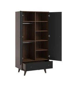 CALICOSY Armoire 2 Portes 1 Tiroir - H185 Cm - Noir 10 CALICOSY Armoire 2 Portes 1 Tiroir - H185 Cm - Noir -Maisons du Monde boutique armoire 2 portes 1 tiroir h185 cm noir 2