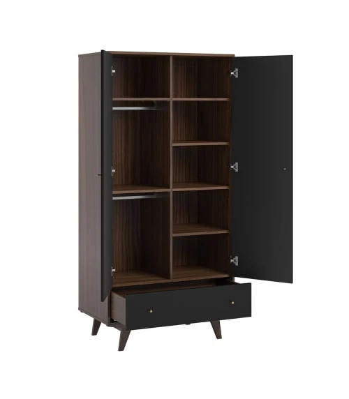 CALICOSY Armoire 2 Portes 1 Tiroir - H185 Cm - Noir 5 CALICOSY Armoire 2 Portes 1 Tiroir - H185 Cm - Noir - Image 3