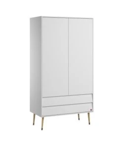 CALICOSY Armoire 2 Portes 2 Tiroirs Avec Penderie - L100 X H191 Cm - Blanc