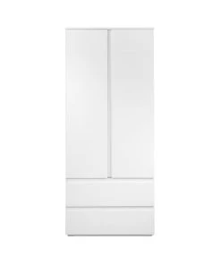 CALICOSY Armoire 2 Portes 2 Tiroirs Blanc- L80 X H191 X P55 Cm