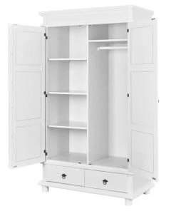 Altobuy Armoire 2 Portes 2 Tiroirs Bois Massif Vernis Blanc -Maisons du Monde boutique armoire 2 portes 2 tiroirs bois massif vernis blanc 2