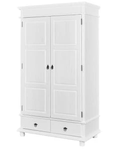 Altobuy Armoire 2 Portes 2 Tiroirs Bois Massif Vernis Blanc