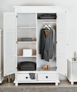 Altobuy Armoire 2 Portes 2 Tiroirs Bois Massif Vernis Blanc -Maisons du Monde boutique armoire 2 portes 2 tiroirs bois massif vernis blanc 3