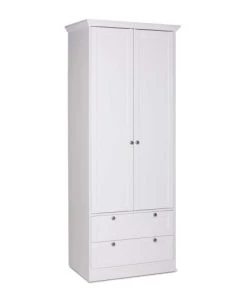Terre De Nuit Armoire 2 Portes 2 Tiroirs En Bois Blanc 200cm