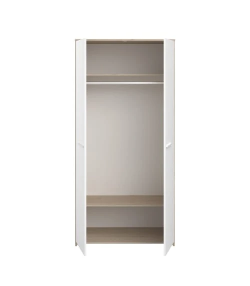 CALICOSY Armoire 2 Portes Avec Penderie L90.2 X H186 Cm - Décor Blanc Et Bois 5 CALICOSY Armoire 2 Portes Avec Penderie L90.2 X H186 Cm - Décor Blanc Et Bois – Image 3