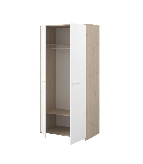 CALICOSY Armoire 2 Portes Avec Penderie L90.2 X H186 Cm - Décor Blanc Et Bois 6 CALICOSY Armoire 2 Portes Avec Penderie L90.2 X H186 Cm - Décor Blanc Et Bois – Image 4