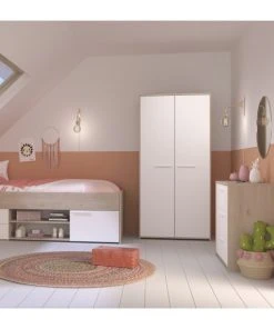 CALICOSY Armoire 2 Portes Avec Penderie L90.2 X H186 Cm - Décor Blanc Et Bois 12 CALICOSY Armoire 2 Portes Avec Penderie L90.2 X H186 Cm - Décor Blanc Et Bois -Maisons du Monde boutique armoire 2 portes avec penderie l90 2 x h186 cm decor blanc et bois 4