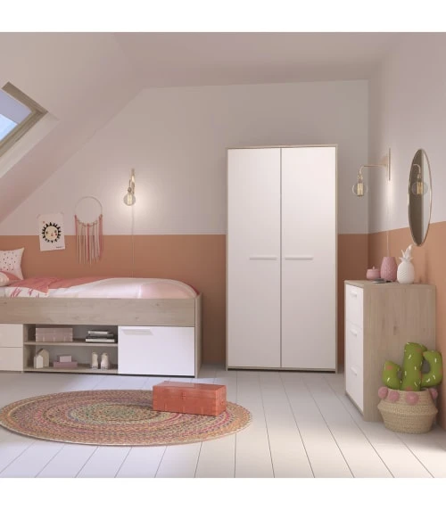 CALICOSY Armoire 2 Portes Avec Penderie L90.2 X H186 Cm - Décor Blanc Et Bois 7 CALICOSY Armoire 2 Portes Avec Penderie L90.2 X H186 Cm - Décor Blanc Et Bois – Image 5