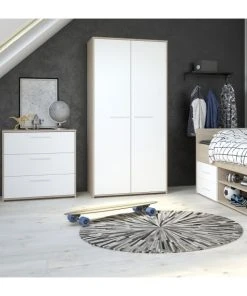 CALICOSY Armoire 2 Portes Avec Penderie L90.2 X H186 Cm - Décor Blanc Et Bois 13 CALICOSY Armoire 2 Portes Avec Penderie L90.2 X H186 Cm - Décor Blanc Et Bois -Maisons du Monde boutique armoire 2 portes avec penderie l90 2 x h186 cm decor blanc et bois 5