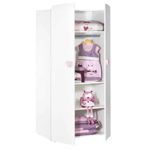 BabyPrice Armoire 2 Portes Coeur 175x85x56cm En Bois Blanc 4 BabyPrice Armoire 2 Portes Coeur 175x85x56cm En Bois Blanc – Image 2