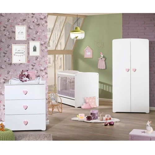 BabyPrice Armoire 2 Portes Coeur 175x85x56cm En Bois Blanc 5 BabyPrice Armoire 2 Portes Coeur 175x85x56cm En Bois Blanc – Image 3