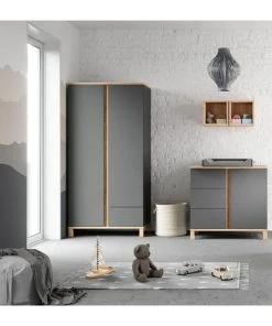 CALICOSY Armoire 2 Portes Et 1 Tiroir - H183 Cm - Chêne Artisan / Gris -Maisons du Monde boutique armoire 2 portes et 1 tiroir h183 cm chene artisan gris 2