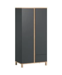 CALICOSY Armoire 2 Portes Et 1 Tiroir - H183 Cm - Chêne Artisan / Gris