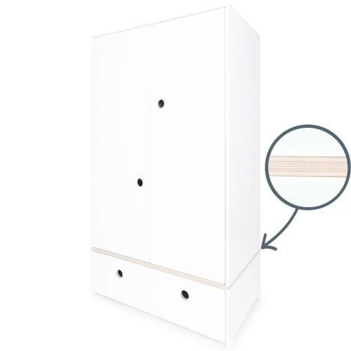 Wookids Armoire 2 Portes Façade Tiroir Blanc 4 Wookids Armoire 2 Portes Façade Tiroir Blanc – Image 2