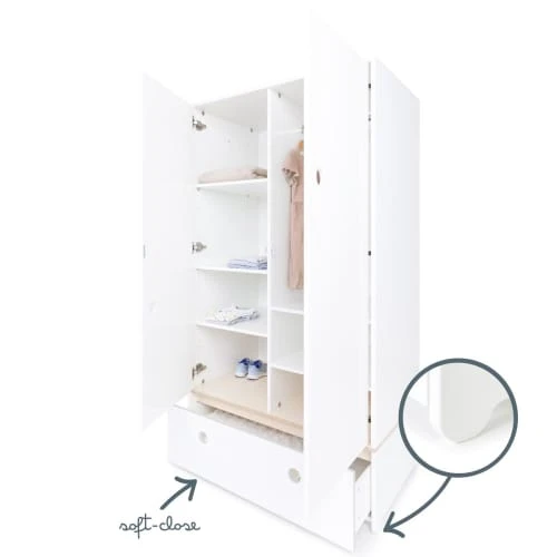 Wookids Armoire 2 Portes Façade Tiroir Blanc 5 Wookids Armoire 2 Portes Façade Tiroir Blanc – Image 3