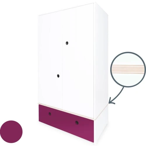 Wookids Armoire 2 Portes Façade Tiroir Prune 4 Wookids Armoire 2 Portes Façade Tiroir Prune - Image 2