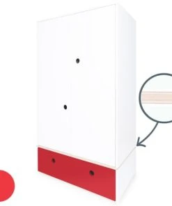 Wookids Armoire 2 Portes Façade Tiroir Rouge -Maisons du Monde boutique armoire 2 portes facade tiroir rouge 1