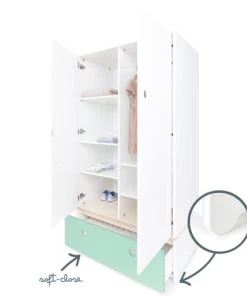 Wookids Armoire 2 Portes Façade Tiroir Vert Menthe -Maisons du Monde boutique armoire 2 portes facade tiroir vert menthe 2