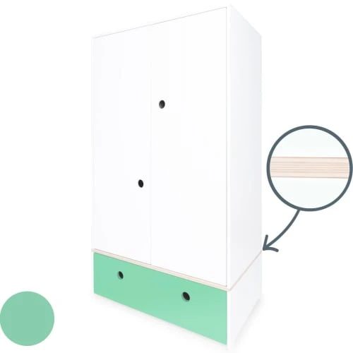 Wookids Armoire 2 Portes Façade Tiroir Vert Ocean 4 Wookids Armoire 2 Portes Façade Tiroir Vert Ocean - Image 2