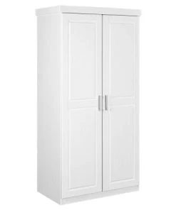Altobuy Armoire 2 Portes + Penderie Bois Massif Vernis Blanc