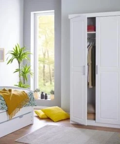 Altobuy Armoire 2 Portes + Penderie Bois Massif Vernis Blanc -Maisons du Monde boutique armoire 2 portes penderie bois massif vernis blanc 3