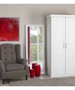 Altobuy Armoire 2 Portes + Penderie Bois Massif Vernis Blanc -Maisons du Monde boutique armoire 2 portes penderie bois massif vernis blanc 4