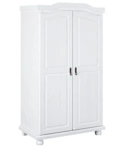 Altobuy Armoire 2 Portes + Penderie Bois Massif Vernis Blanc