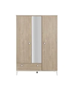 CALICOSY Armoire 3 Portes 1 Tiroir Effet Bois Enfant 136 X 195cm