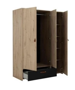 Terre De Nuit Armoire 3 Portes 1 Tiroir En Bois Imitation Chêne Clair Et Noir 200cm 8 Terre De Nuit Armoire 3 Portes 1 Tiroir En Bois Imitation Chêne Clair Et Noir 200cm -Maisons du Monde boutique armoire 3 portes 1 tiroir en bois imitation chene clair et noir 200cm 2