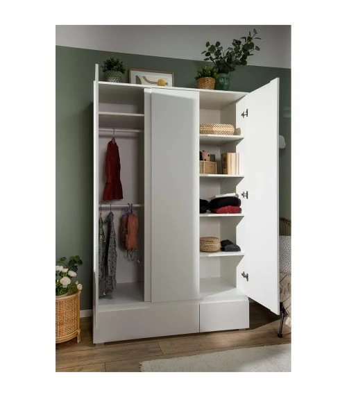 CALICOSY Armoire 3 Portes 2 Tiroirs Blanc- L120 X H191 X P55 Cm 6 CALICOSY Armoire 3 Portes 2 Tiroirs Blanc- L120 X H191 X P55 Cm - Image 4