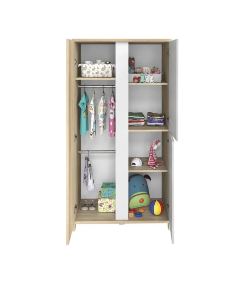 CALICOSY Armoire 3 Portes Bois Et Blanc Bébé - 95 X 185 Cm 6 CALICOSY Armoire 3 Portes Bois Et Blanc Bébé - 95 X 185 Cm – Image 4