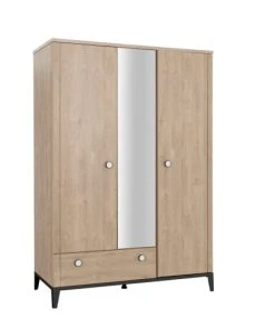 Galipette Armoire 3 Portes Effet Bois Marron Clair 58x136x195