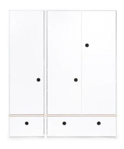 Wookids Armoire 3 Portes Façades Tiroirs Blanc