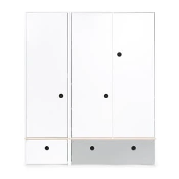 Wookids Armoire 3 Portes Façades Tiroirs Gris Perle-blanc 7 Wookids Armoire 3 Portes Façades Tiroirs Gris Perle-blanc – Image 5